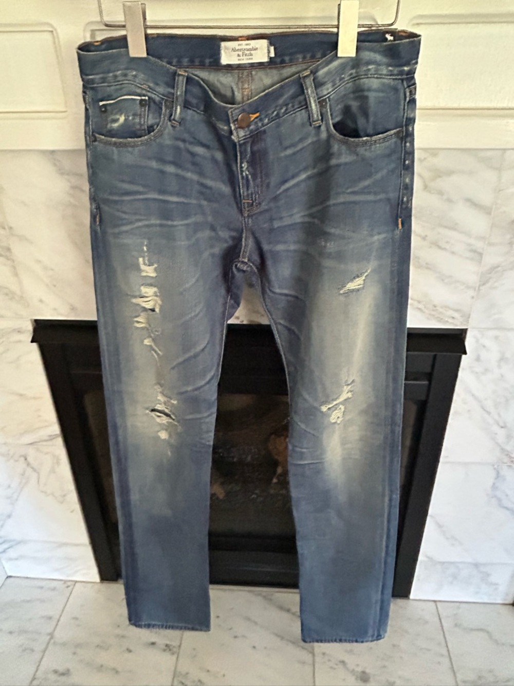 Abercrombie & Fitch Women's Slim Distressed Blue Jeans